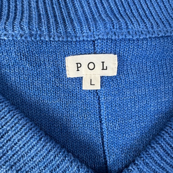 P.O.L. Color Block Exposed Seam Contrast V-Neck Lantern Sleeve Cotton Sweater L - Picture 5 of 8
